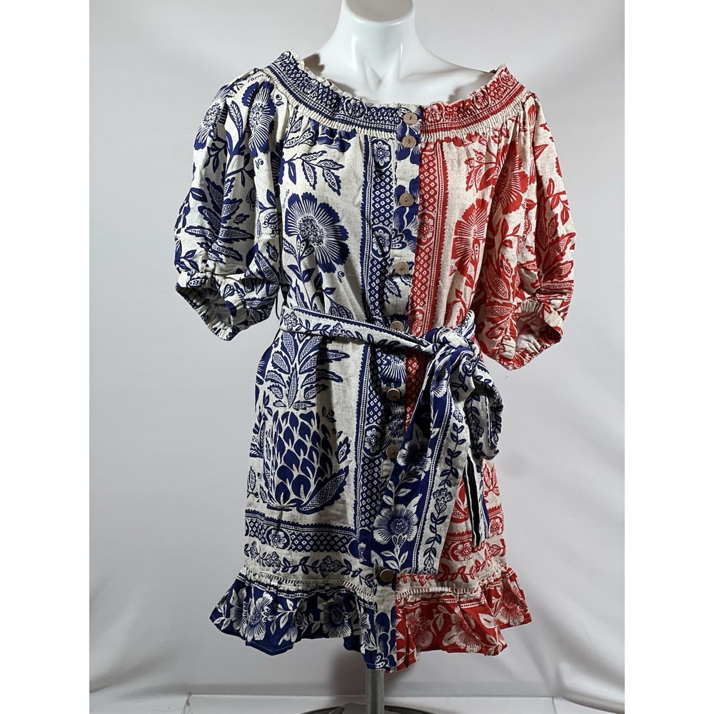 Farm Rio Plantage Rd Dress Womens Medium Multi Cotton Tropical Boho Coastal